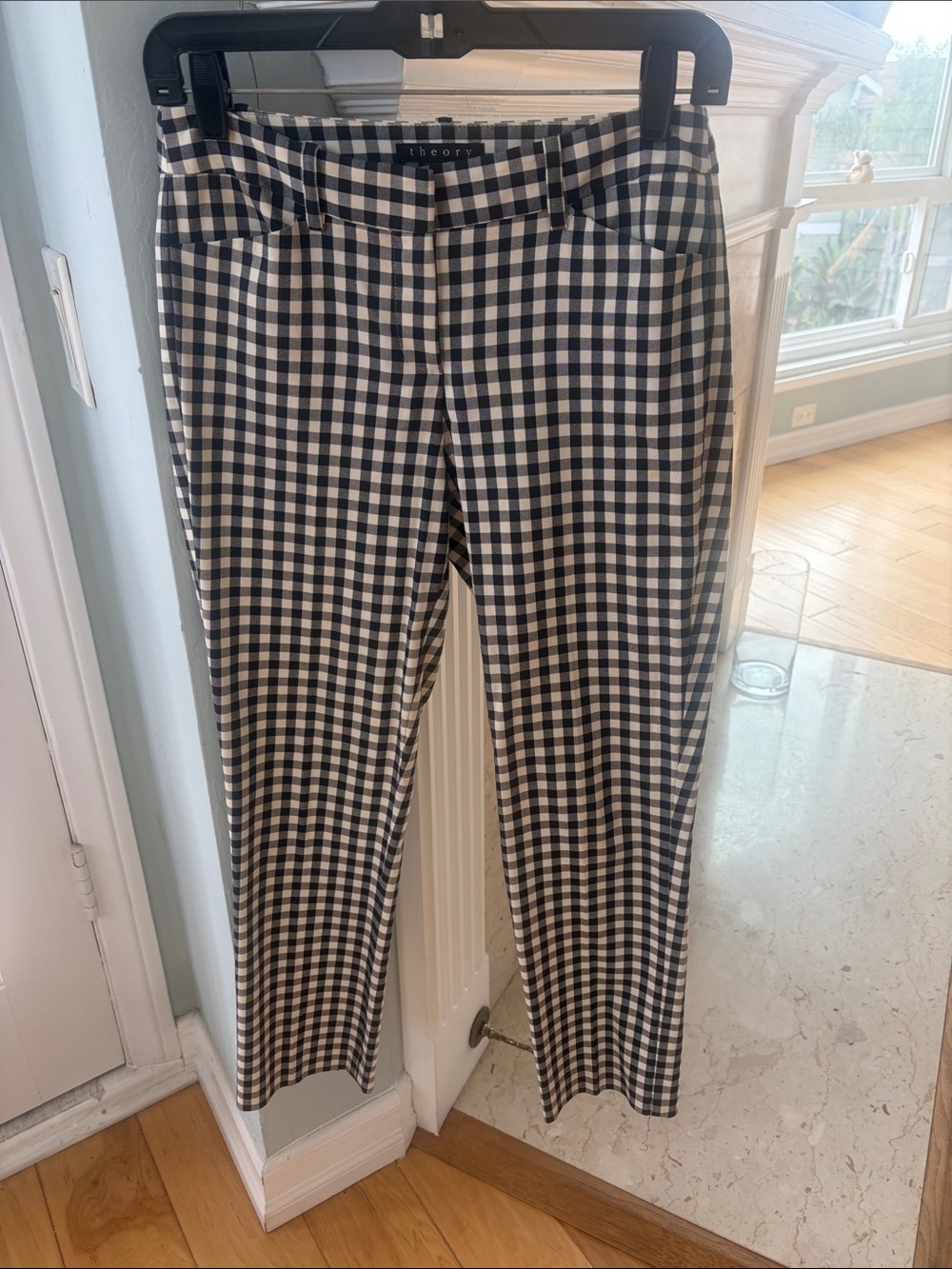 Theory Dark Navy & Ivory Gingham Trousers